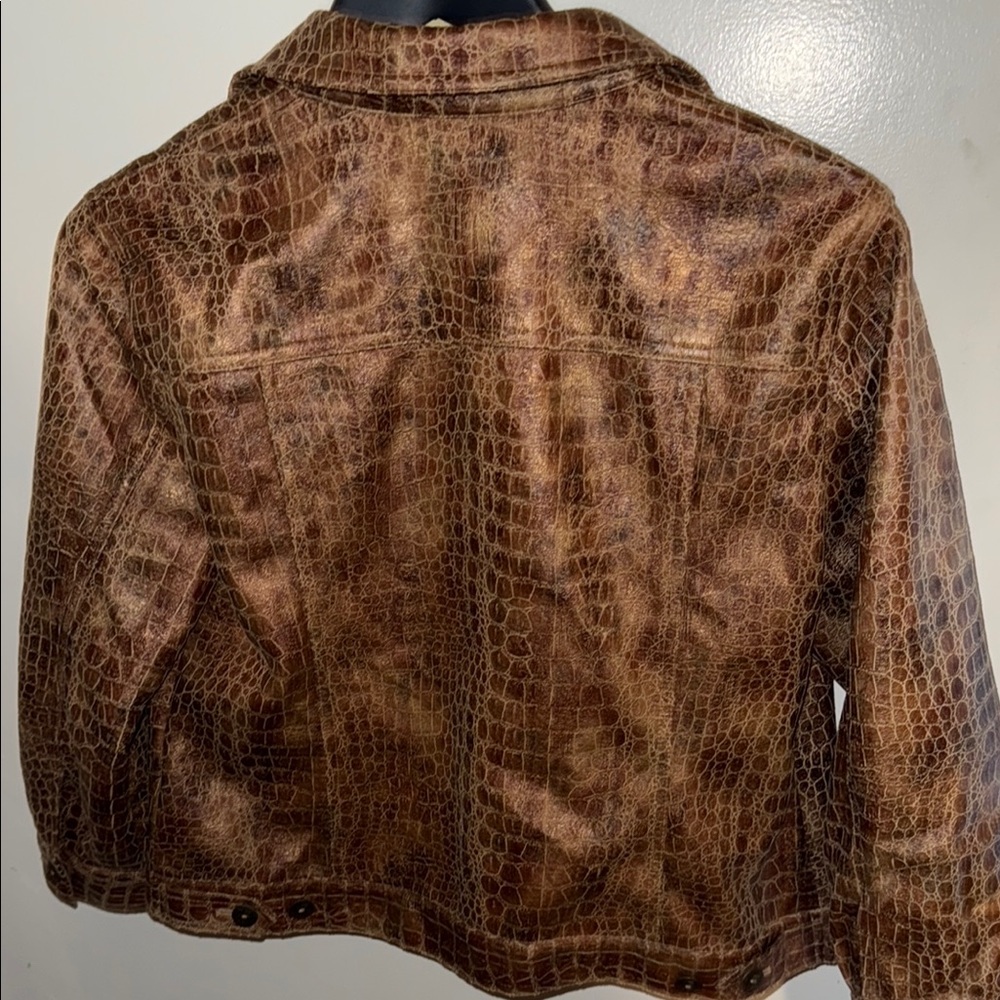 Ruby Rd. Brown Croc-Embossed Faux Leather Jacket - Picture 7 of 7